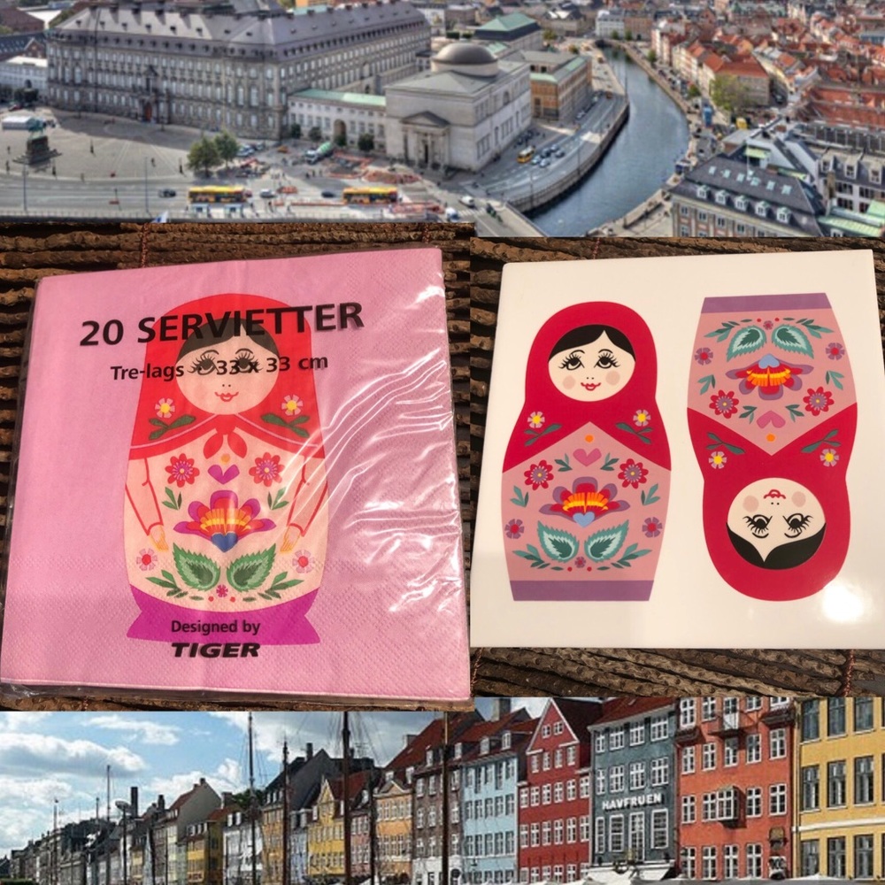 Tile Trivet & Napkins Souvenir from Denmark